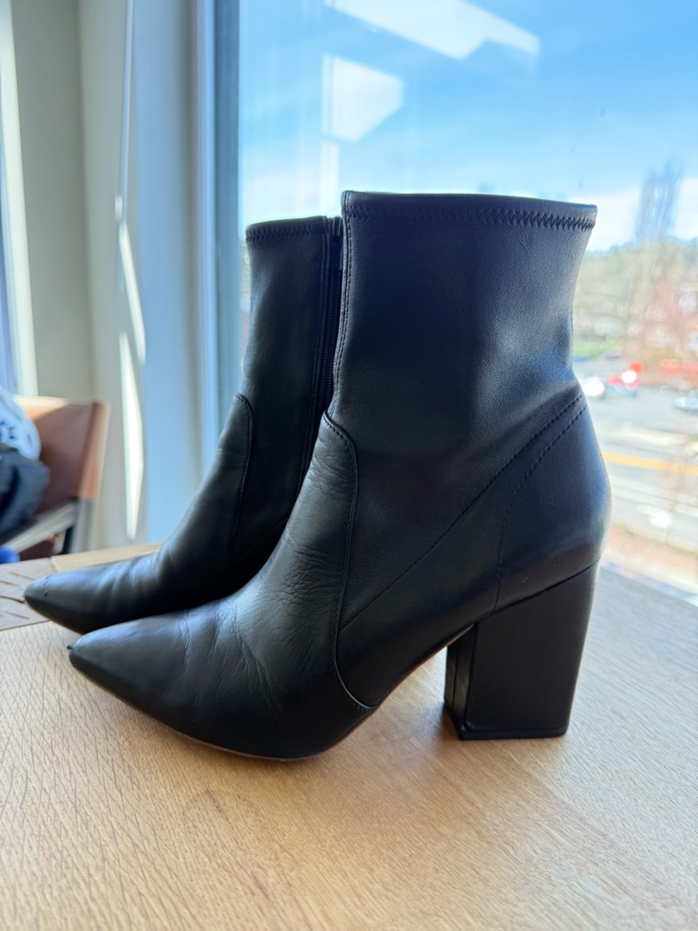 Isla Black Leather Slim Ankle Bootie